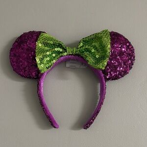 Purple Sequin Mouse Ears with Green Bow